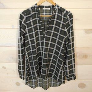 Peyton Jensen Size S Oversized Plaid Tunic Shirt Hi-Low Long Sleeve V-neck